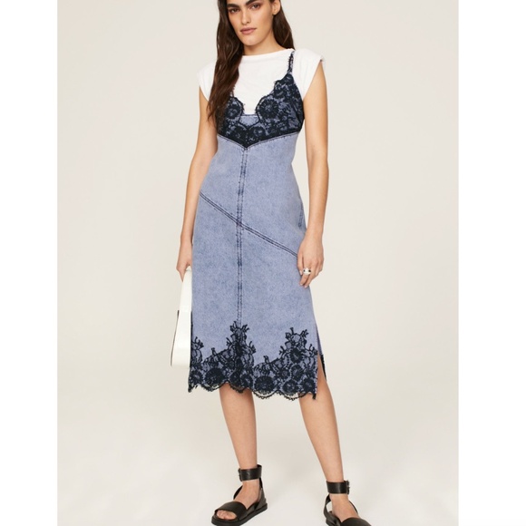 3.1 Phillip Lim Overdyed Denim Slip Dress Lace Trim Denim Dress Black - Size 2 - Picture 1 of 16